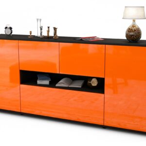 Sideboard Elisabetta | Korpus Anthrazit | Front in Hochglanz Orange | 180x79x35cm (BxHxT)