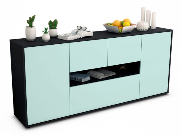 Sideboard Elisabetta | Korpus Anthrazit | Front in Mint | 180x79x35cm (BxHxT)