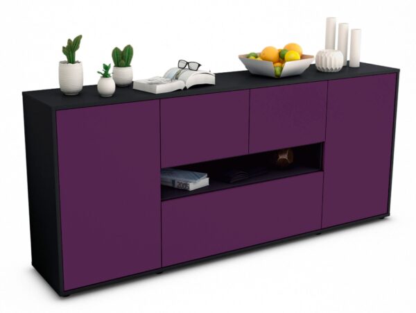 Sideboard Elisabetta | Korpus Anthrazit | Front in Lila | 180x79x35cm (BxHxT)