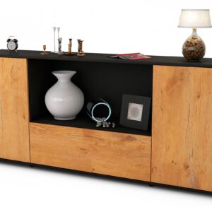 Sideboard Ella | Korpus Anthrazit | Front in Eiche Holz Optik | 180x79x35cm (BxHxT)
