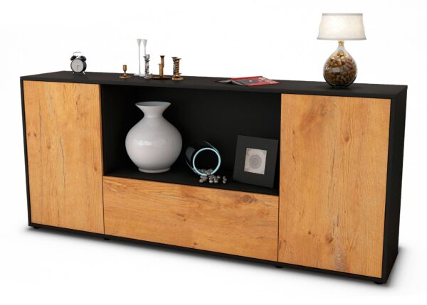 Sideboard Ella | Korpus Anthrazit | Front in Eiche Holz Optik | 180x79x35cm (BxHxT)