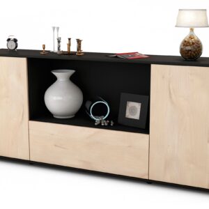 Sideboard Ella | Korpus Anthrazit | Front in Zeder Holz Optik | 180x79x35cm (BxHxT)