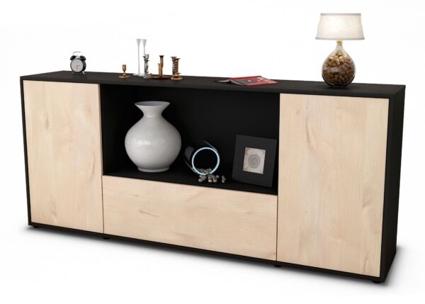 Sideboard Ella | Korpus Anthrazit | Front in Zeder Holz Optik | 180x79x35cm (BxHxT)