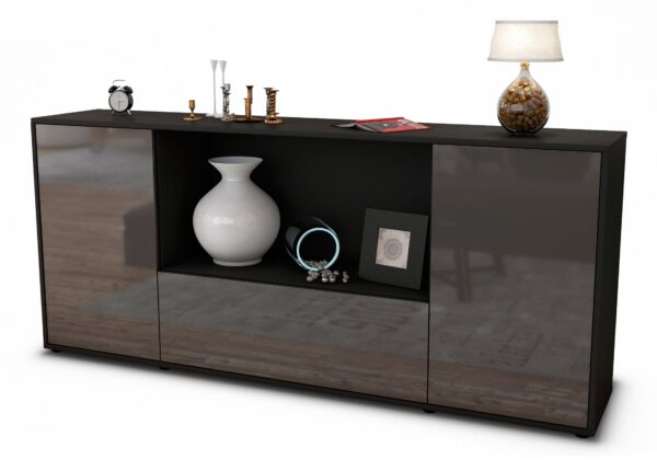 Sideboard Ella | Korpus Anthrazit | Front in Hochglanz Grau | 180x79x35cm (BxHxT)