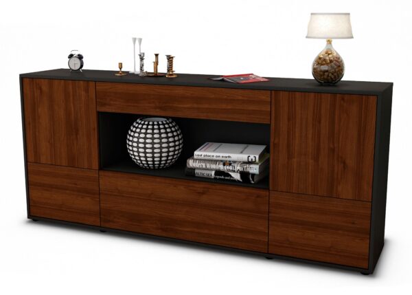 Sideboard Elodie | Korpus Anthrazit | Front in Walnuss Holz Optik | 180x79x35cm (BxHxT)