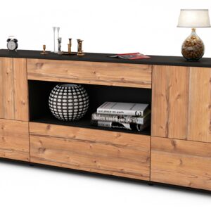 Sideboard Elodie | Korpus Anthrazit | Front in Pinie Holz Optik | 180x79x35cm (BxHxT)