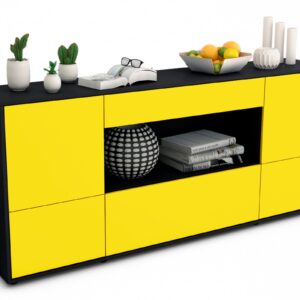 Sideboard Elodie | Korpus Anthrazit | Front in Gelb | 180x79x35cm (BxHxT)