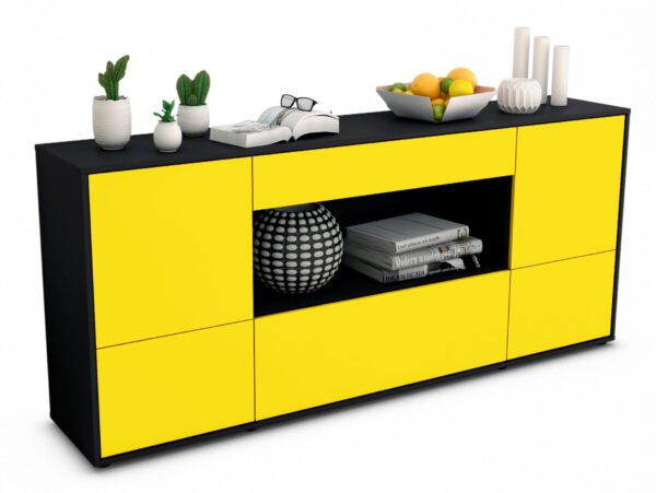 Sideboard Elodie | Korpus Anthrazit | Front in Gelb | 180x79x35cm (BxHxT)