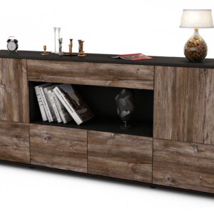 Sideboard Elsa | Korpus Anthrazit | Front in Treibholz Holz Optik | 180x79x35cm (BxHxT)