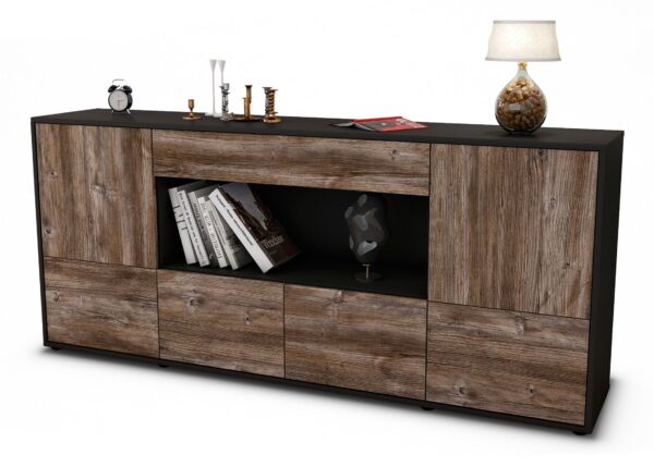 Sideboard Elsa | Korpus Anthrazit | Front in Treibholz Holz Optik | 180x79x35cm (BxHxT)