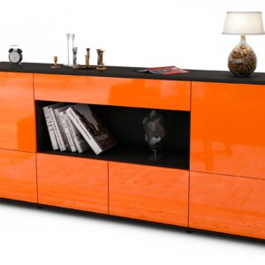 Sideboard Elsa | Korpus Anthrazit | Front in Hochglanz Orange | 180x79x35cm (BxHxT)