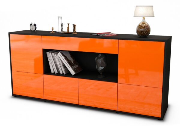 Sideboard Elsa | Korpus Anthrazit | Front in Hochglanz Orange | 180x79x35cm (BxHxT)