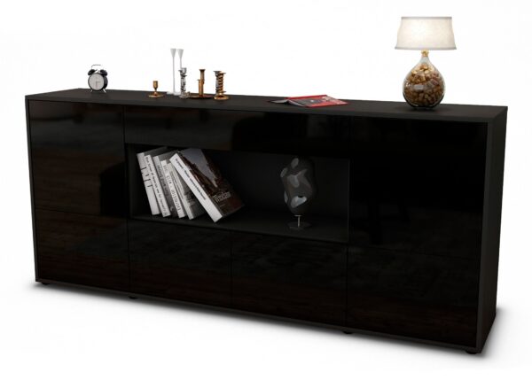 Sideboard Elsa | Korpus Anthrazit | Front in Hochglanz Schwarz | 180x79x35cm (BxHxT)