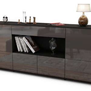 Sideboard Elsa | Korpus Anthrazit | Front in Hochglanz Grau | 180x79x35cm (BxHxT)
