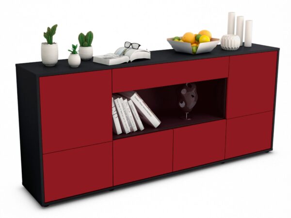 Sideboard Elsa | Korpus Anthrazit | Front in Bordeaux | 180x79x35cm (BxHxT)