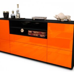 Sideboard Eluana | Korpus Anthrazit | Front in Hochglanz Orange | 180x79x35cm (BxHxT)