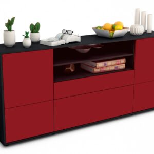 Sideboard Eluana | Korpus Anthrazit | Front in Bordeaux | 180x79x35cm (BxHxT)