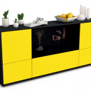 Sideboard Elvezia | Korpus Anthrazit | Front in Gelb | 180x79x35cm (BxHxT)