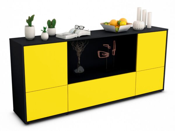 Sideboard Elvezia | Korpus Anthrazit | Front in Gelb | 180x79x35cm (BxHxT)