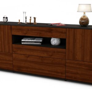 Sideboard Elvira | Korpus Anthrazit | Front in Walnuss Holz Optik | 180x79x35cm (BxHxT)