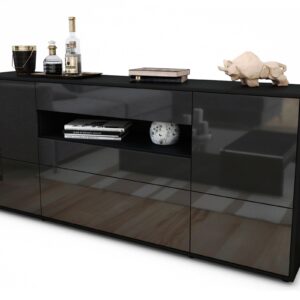 Sideboard Elvira | Korpus Anthrazit | Front in Hochglanz Grau | 180x79x35cm (BxHxT)