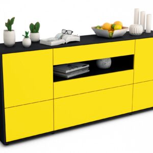 Sideboard Elvira | Korpus Anthrazit | Front in Gelb | 180x79x35cm (BxHxT)