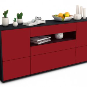 Sideboard Elvira | Korpus Anthrazit | Front in Bordeaux | 180x79x35cm (BxHxT)