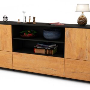 Sideboard Emanuela | Korpus Anthrazit | Front in Eiche Holz Optik | 180x79x35cm (BxHxT)
