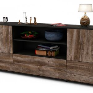 Sideboard Emanuela | Korpus Anthrazit | Front in Treibholz Holz Optik | 180x79x35cm (BxHxT)