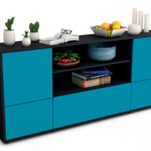 Sideboard Emanuela | Korpus Anthrazit | Front in Türkis | 180x79x35cm (BxHxT)