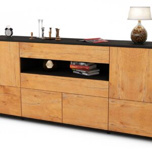 Sideboard Emely | Korpus Anthrazit | Front in Eiche Holz Optik | 180x79x35cm (BxHxT)