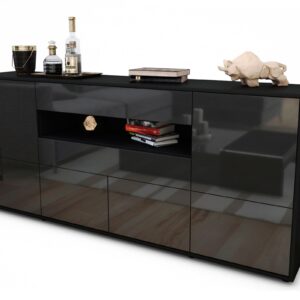 Sideboard Emely | Korpus Anthrazit | Front in Hochglanz Grau | 180x79x35cm (BxHxT)