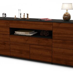 Sideboard Emerelda | Korpus Anthrazit | Front in Walnuss Holz Optik | 180x79x35cm (BxHxT)