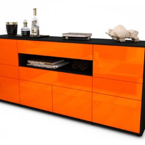 Sideboard Emerelda | Korpus Anthrazit | Front in Hochglanz Orange | 180x79x35cm (BxHxT)