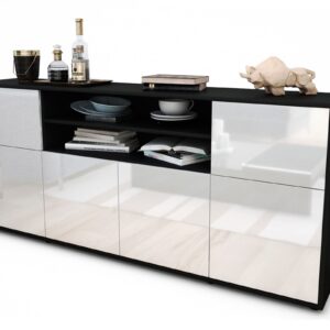 Sideboard Emilia | Korpus Anthrazit | Front in Hochglanz Weiß | 180x79x35cm (BxHxT)