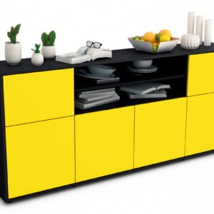 Sideboard Emilia | Korpus Anthrazit | Front in Gelb | 180x79x35cm (BxHxT)
