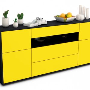 Sideboard Emma | Korpus Anthrazit | Front in Gelb | 180x79x35cm (BxHxT)