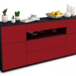 Sideboard Emma | Korpus Anthrazit | Front in Bordeaux | 180x79x35cm (BxHxT)