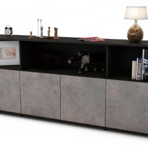 Sideboard Enrica | Korpus Anthrazit | Front in Beton Optik | 180x79x35cm (BxHxT)