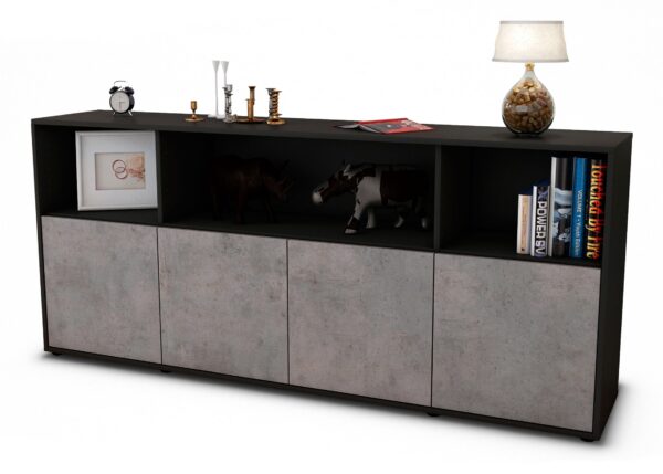 Sideboard Enrica | Korpus Anthrazit | Front in Beton Optik | 180x79x35cm (BxHxT)