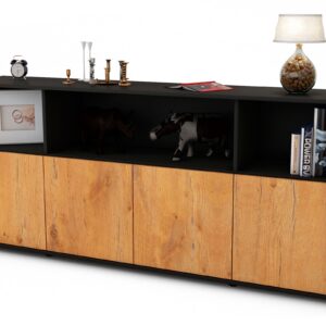 Sideboard Enrica | Korpus Anthrazit | Front in Eiche Holz Optik | 180x79x35cm (BxHxT)