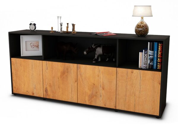 Sideboard Enrica | Korpus Anthrazit | Front in Eiche Holz Optik | 180x79x35cm (BxHxT)