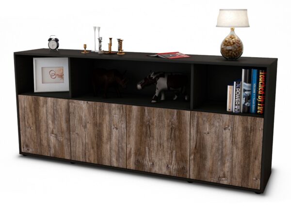 Sideboard Enrica | Korpus Anthrazit | Front in Treibholz Holz Optik | 180x79x35cm (BxHxT)