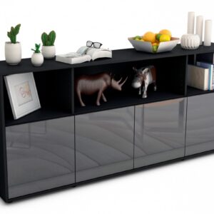 Sideboard Enrica | Korpus Anthrazit | Front in Hochglanz Grau | 180x79x35cm (BxHxT)