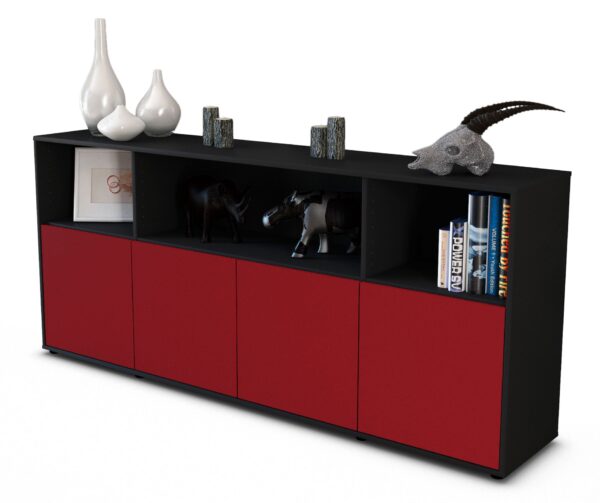 Sideboard Enrica | Korpus Anthrazit | Front in Bordeaux | 180x79x35cm (BxHxT)