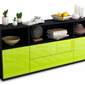 Sideboard Enza | Korpus Anthrazit | Front in Hochglanz Grün | 180x79x35cm (BxHxT)