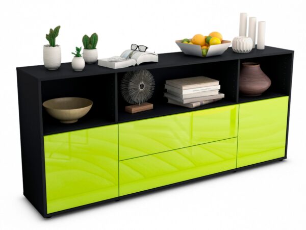 Sideboard Enza | Korpus Anthrazit | Front in Hochglanz Grün | 180x79x35cm (BxHxT)