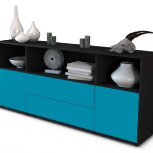 Sideboard Enza | Korpus Anthrazit | Front in Türkis | 180x79x35cm (BxHxT)