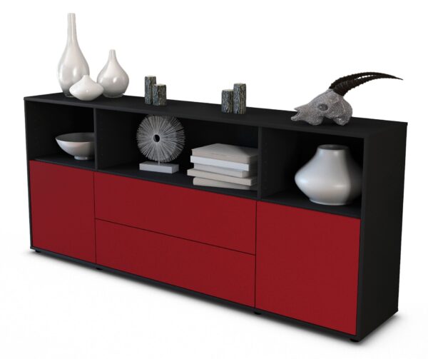 Sideboard Enza | Korpus Anthrazit | Front in Bordeaux | 180x79x35cm (BxHxT)