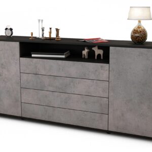 Sideboard Enzo | Korpus Anthrazit | Front in Beton Optik | 180x79x35cm (BxHxT)